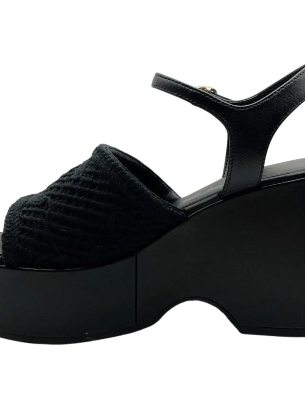 Chanel 2025 Black Mesh CC Logo Platform Sandals